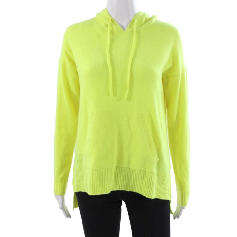 Filoro Women Pullover 100% Cashmere Yellow Neon Round Neck Long Sleeve Size XS